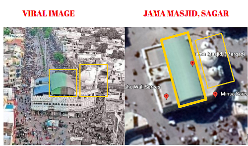 Left: Viral image. Right: Jama Masjid, Sagar.