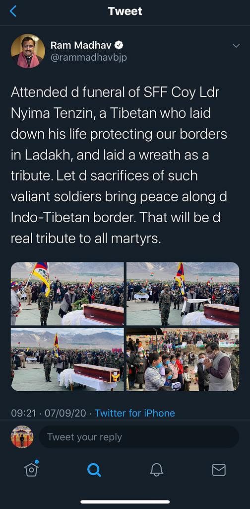“Let the sacrifices of such valiant soldiers bring peace along the Indo-Tibetan border,” Madhav had written.