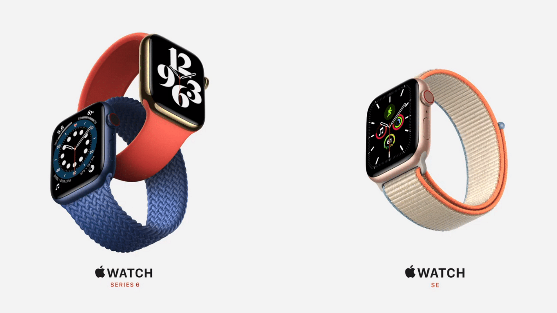 Apple Watch Series 6 (left) and more economical Apple Watch SE (right).