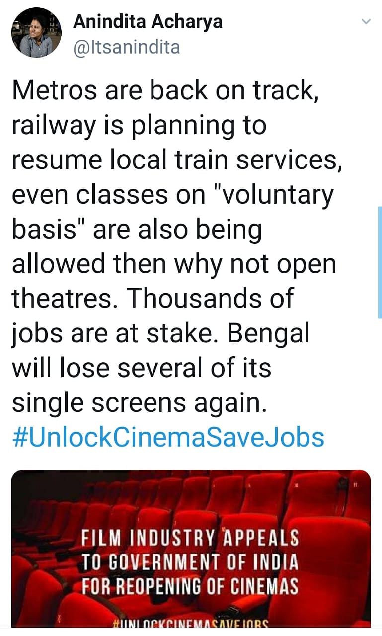 Theatre owners are demanding that cinema halls be reopened now that even gyms and metros are functional.