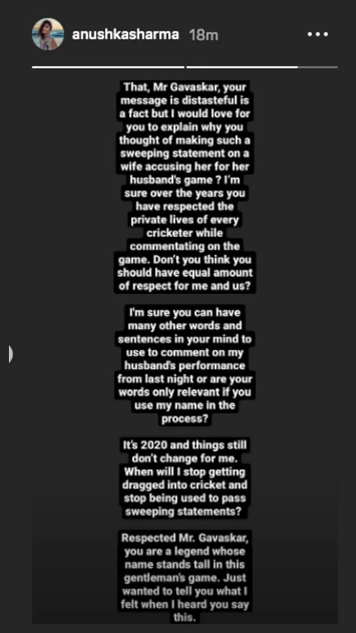 Anushka Sharma replies to Sunil Gavaskar.