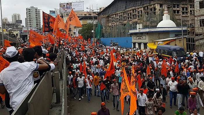Maratha community members hold a rally in Mumbai for reservation.