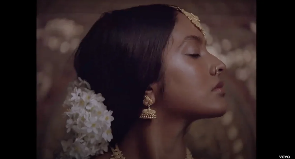 Screenshot from Beyoncé's 'Brown Skin Girl' Music Video celebrating, among others, South Asian beauty.