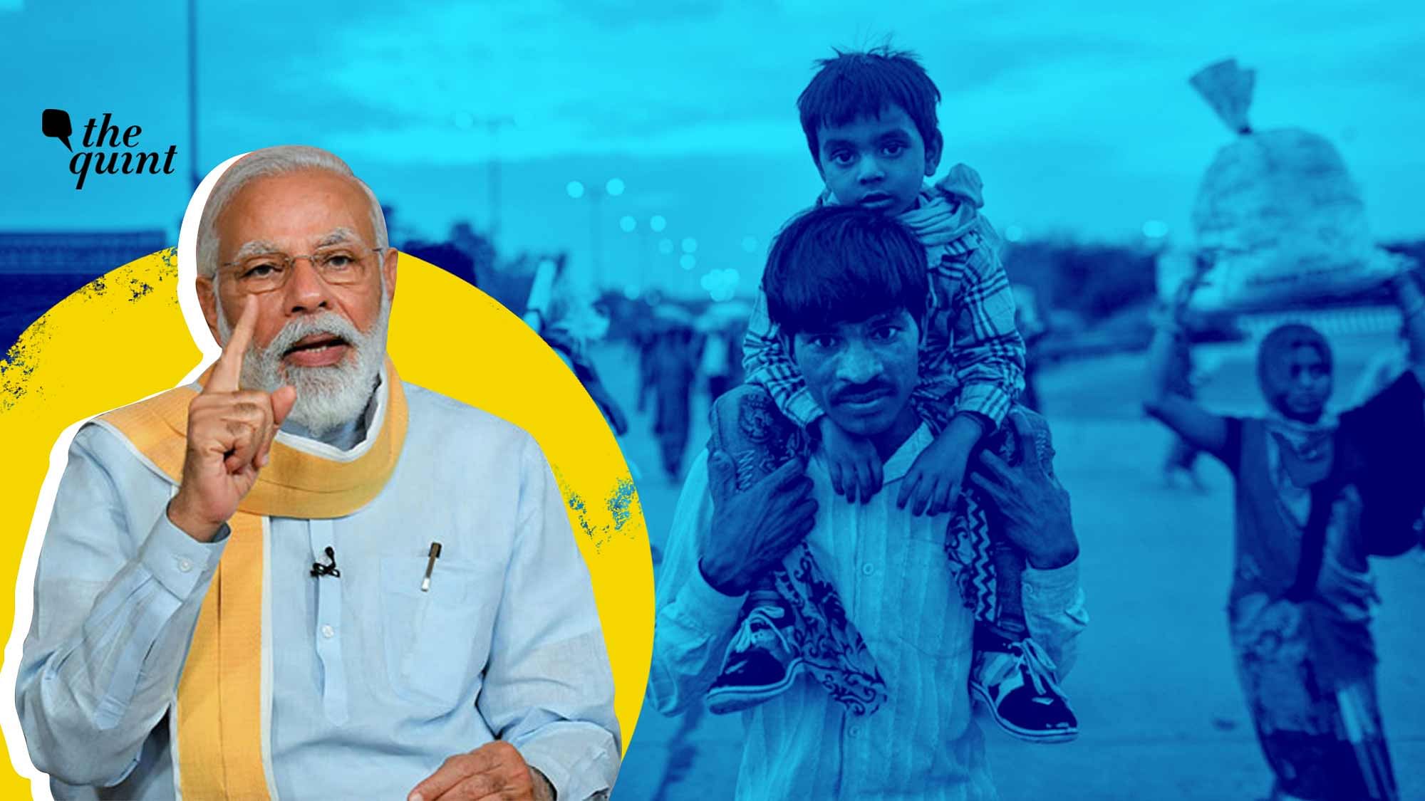 <div class="paragraphs"><p>PM Narendra Modi alleged that the Opposition parties instigated <a href="https://www.thequint.com/lifestyle/books/homebound-puja-changoiwala-book-excerpt-covid19-lockdown-migrant-labour-exodus-crisis">migrant workers</a> to breach lockdown during the first wave of COVID-19 and that the Congress party has become “leader of the tukde-tukde gang.”</p></div>