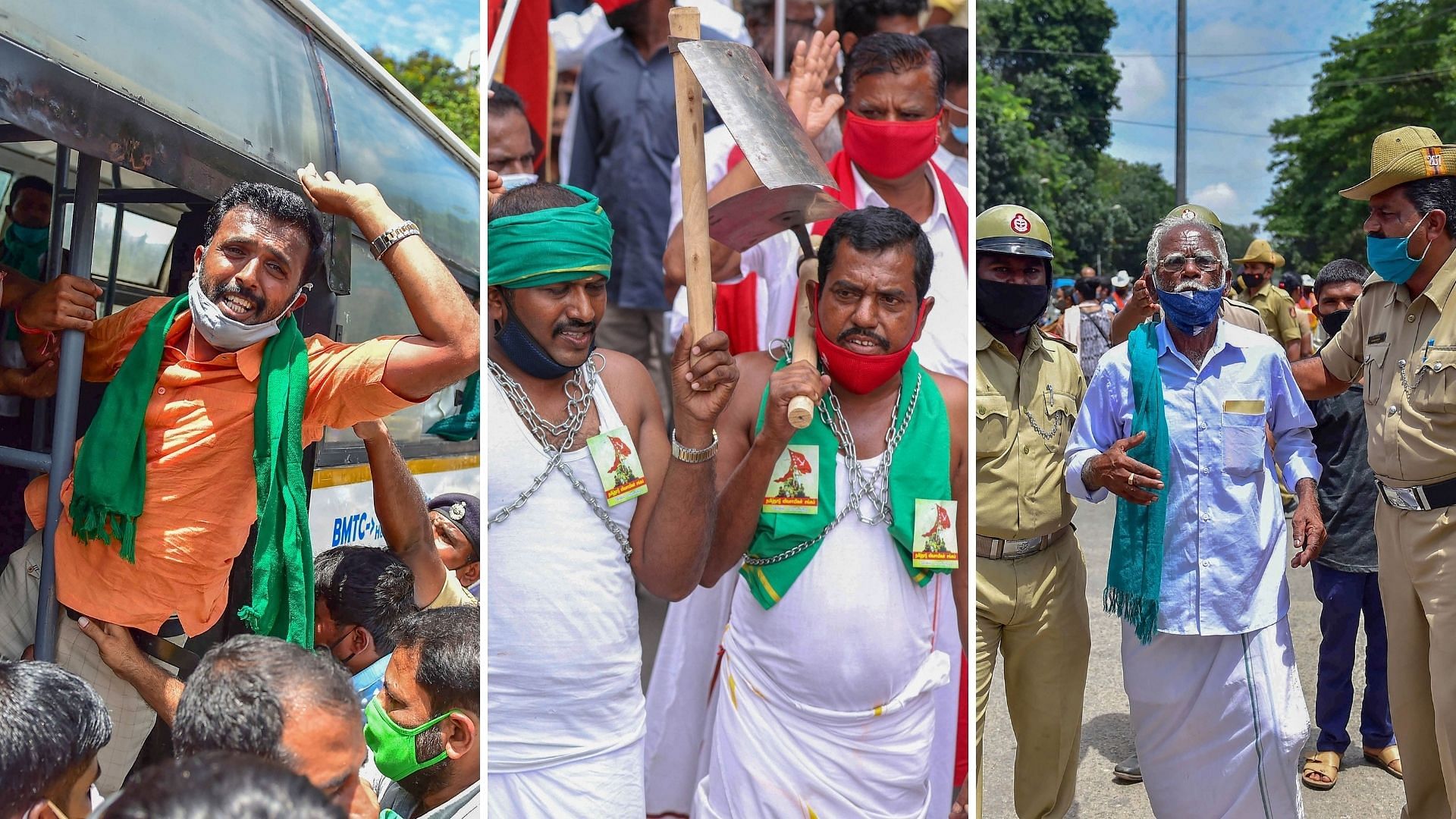 A nationwide protest took place, against the contentious <a href="https://www.thequint.com/big-story/farm-bills-row">farm bills</a>, on Friday, 25 September, with over two dozen farmer organisations having announced their support to the call for the bandh.