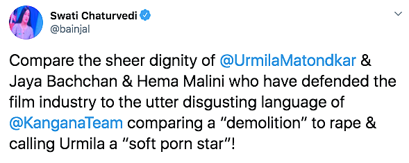 Twitter Supports Urmila, Calls Out Kangana For 'Porn Star' Remark