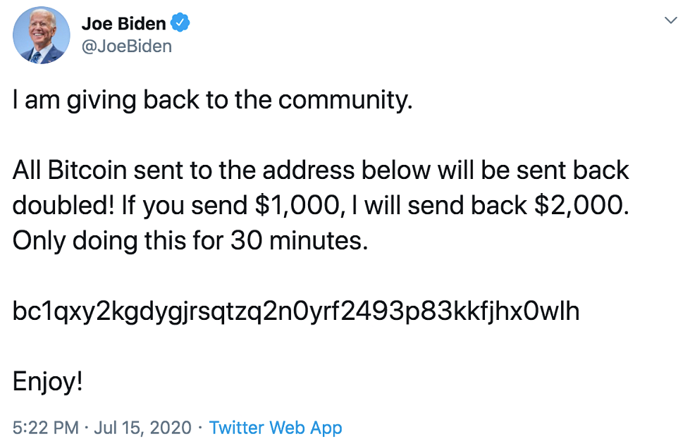 Joe Biden’s Twitter account was hacked on 15 July.