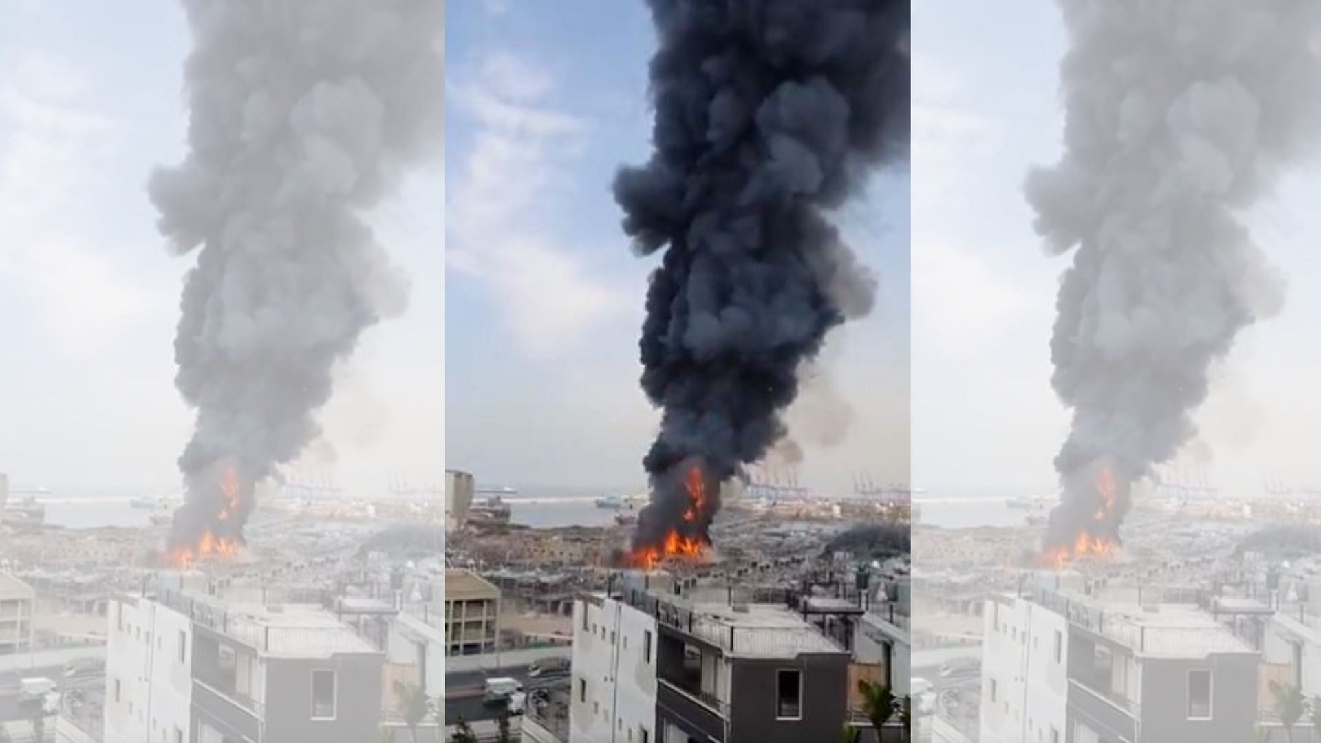 A fire sending up a large column of black smoke into the sky was seen at the Beirut port on Thursday, 10 September.