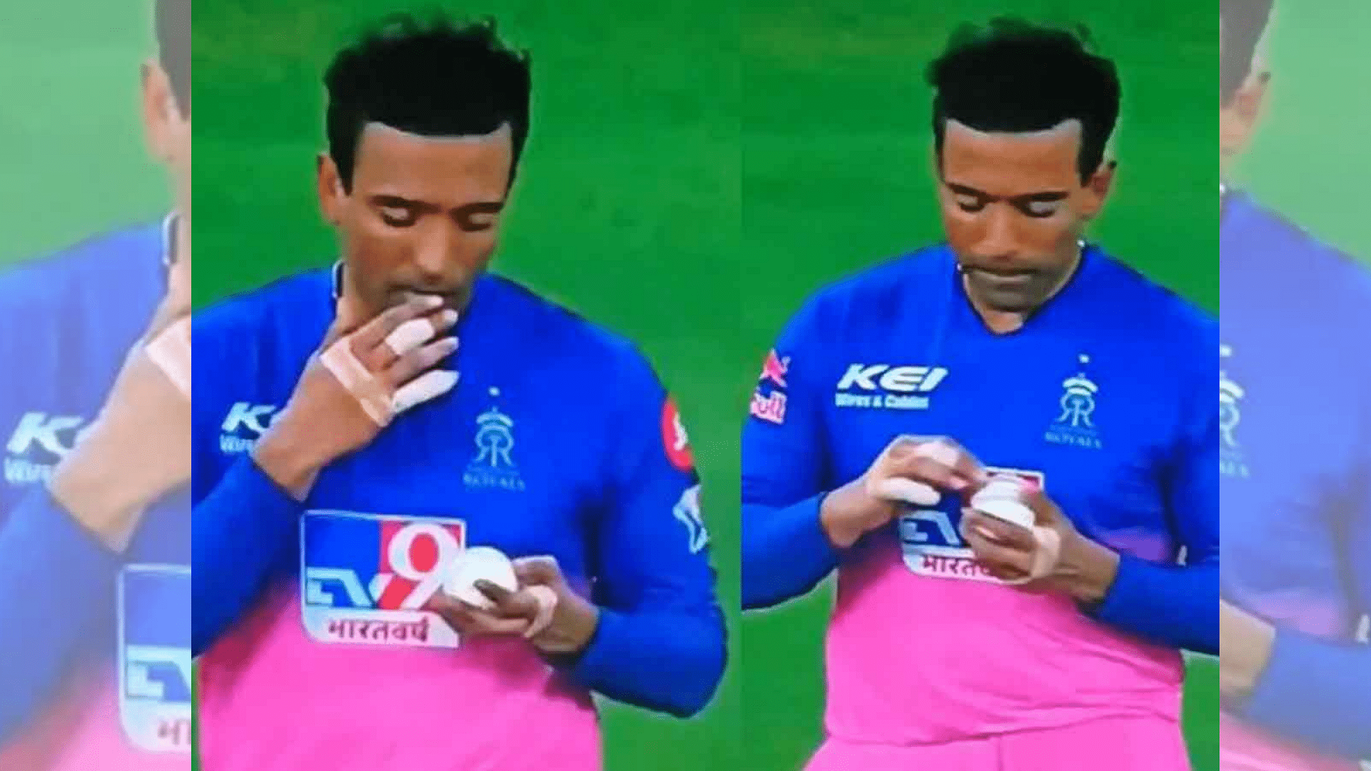 Robin Uthappa was seen to be using saliva on the cricket ball, during the IPL match between Rajasthan Royals and KKR.