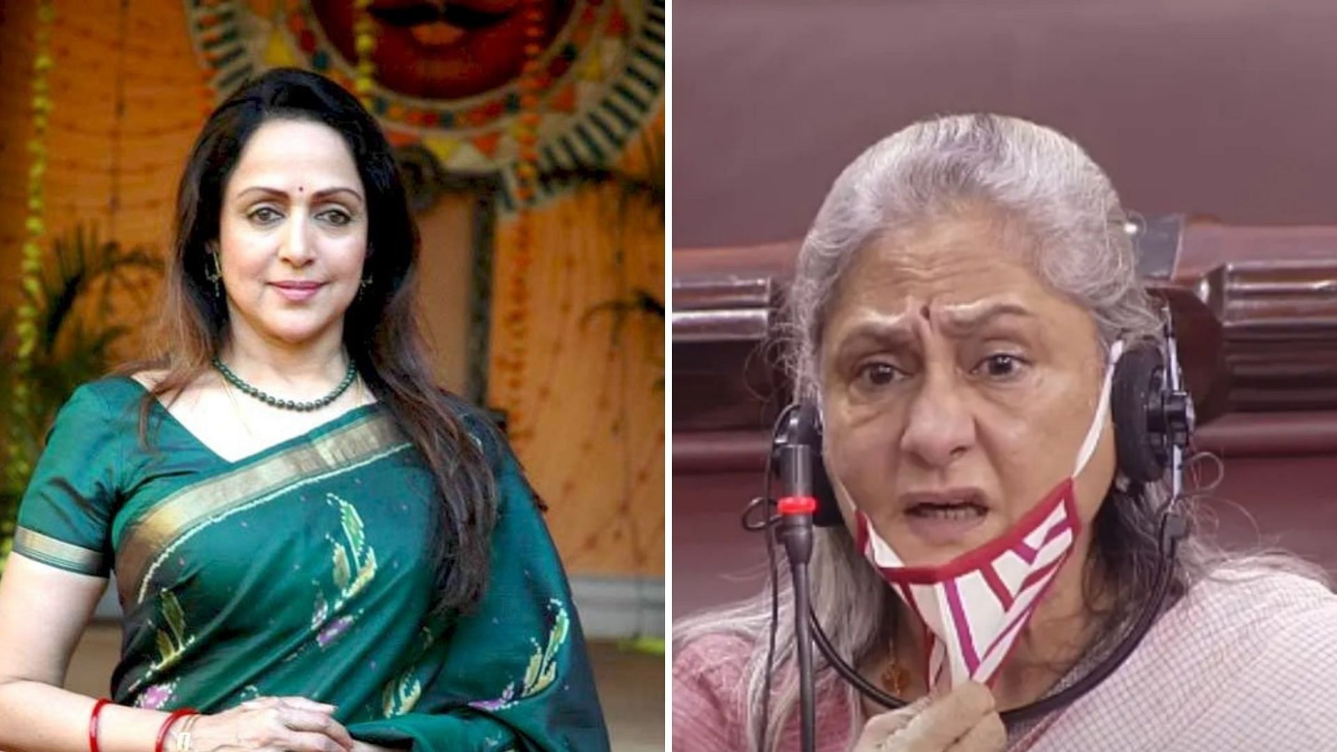 Hema Malini supports Jaya Bachchan after her speech on Bollywood in the Parliament. 