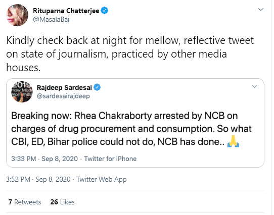 Rhea Chakraborty was arrested in Mumbai on 8 September.