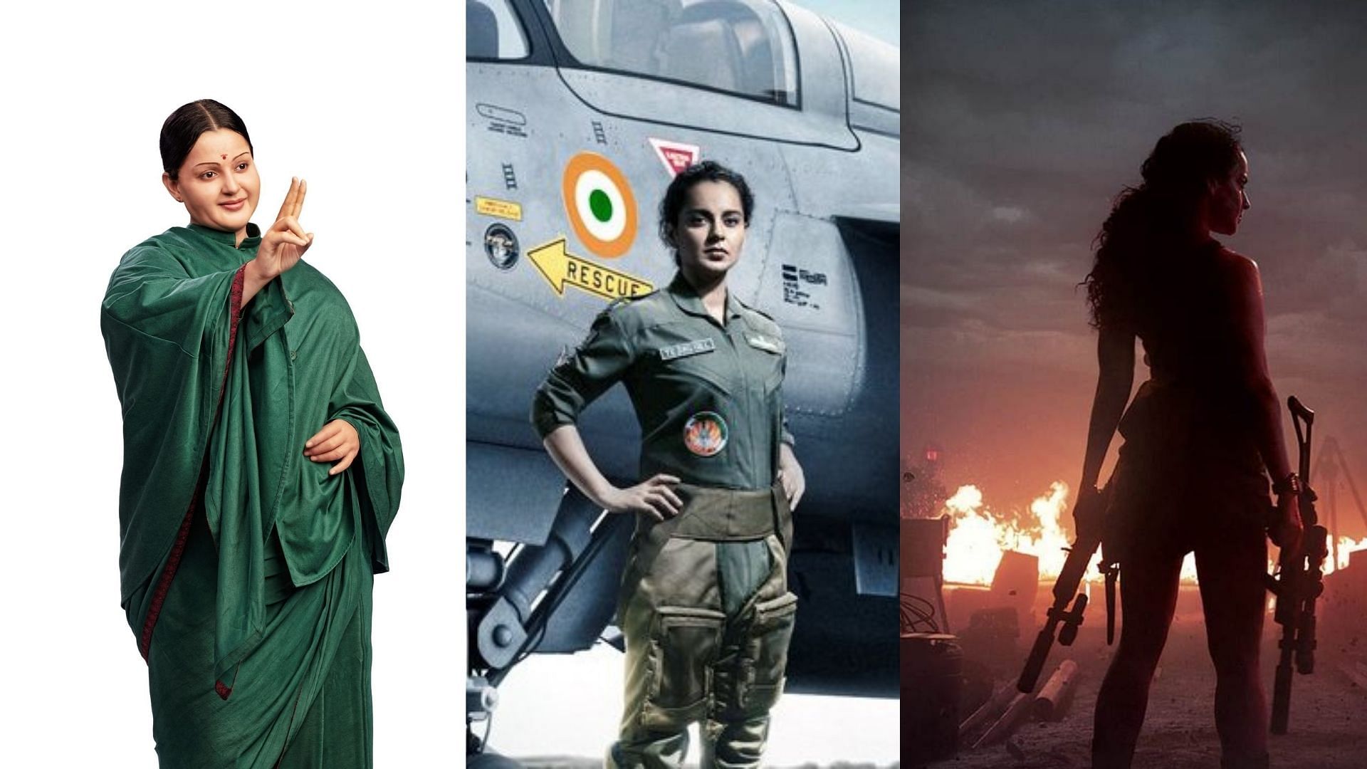 Kangana Ranaut in her forthcoming films <i>Thalaivi, Tejas</i> and <i>Dhaakad</i>.
