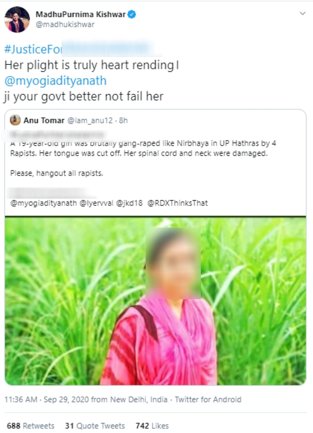 The brother of victim confirmed with The Quint that they do not know the girl in the viral image.