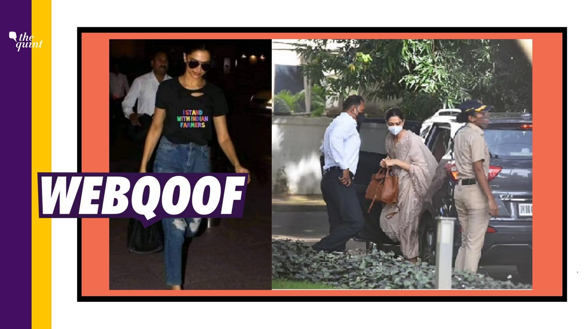 An old image has been edited to claim that Deepika Padukone wore a T-shirt extending support to farmers on the day NCB questioned her.