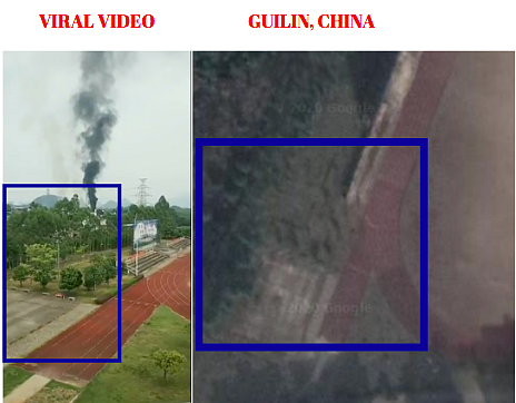 Left: Viral Video. Right: Google map view of Guilin, China