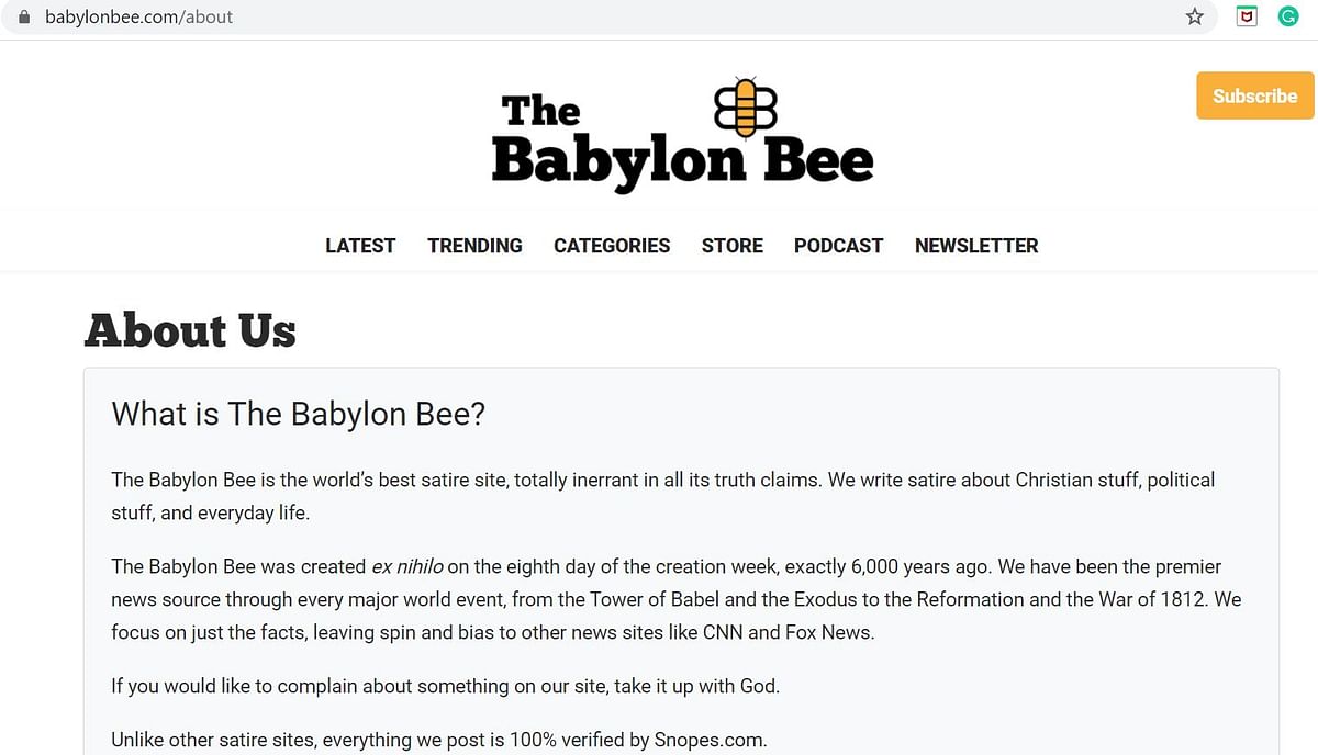 The Babylon Bee is a satire website which shares content on religion, politics and everyday life issues.