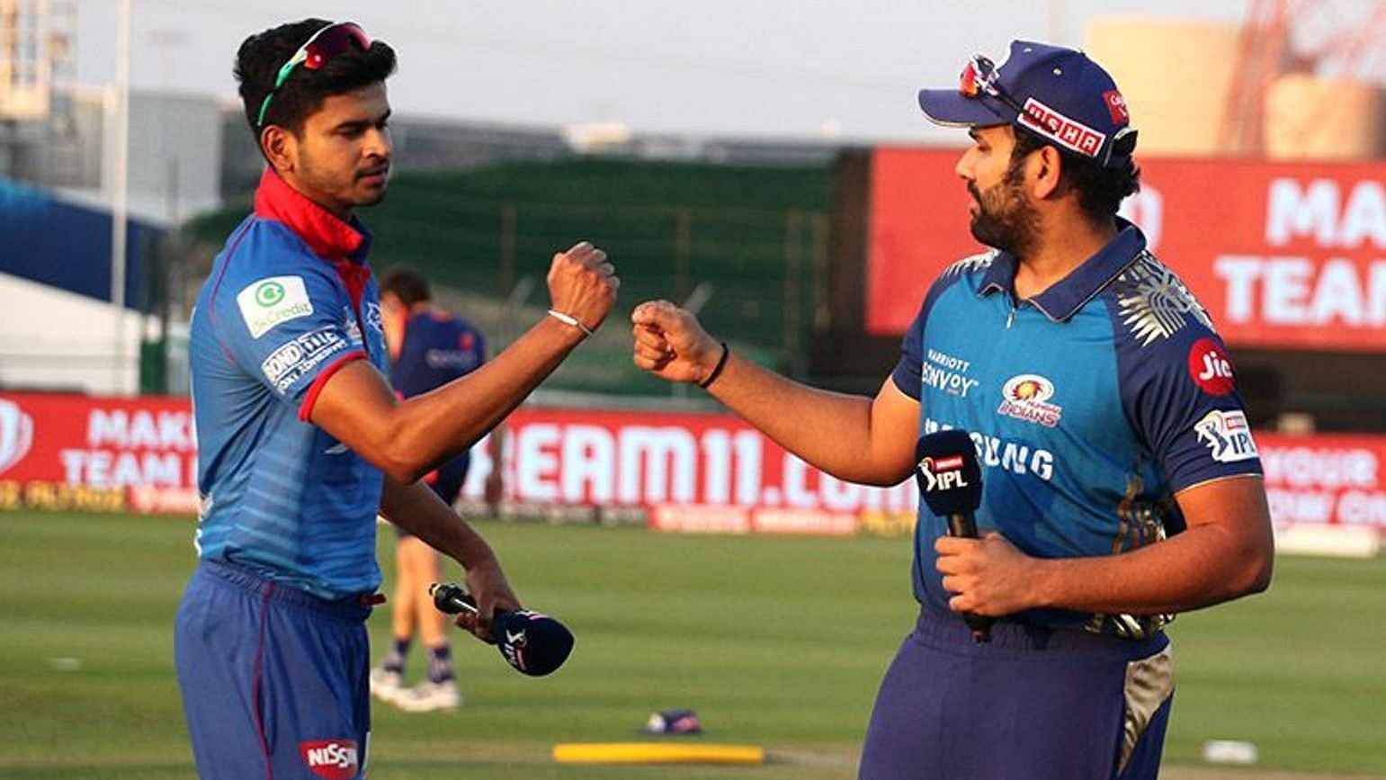 Shreyas Iyer and Rohit Sharma at the toss earlier in the season.&nbsp;