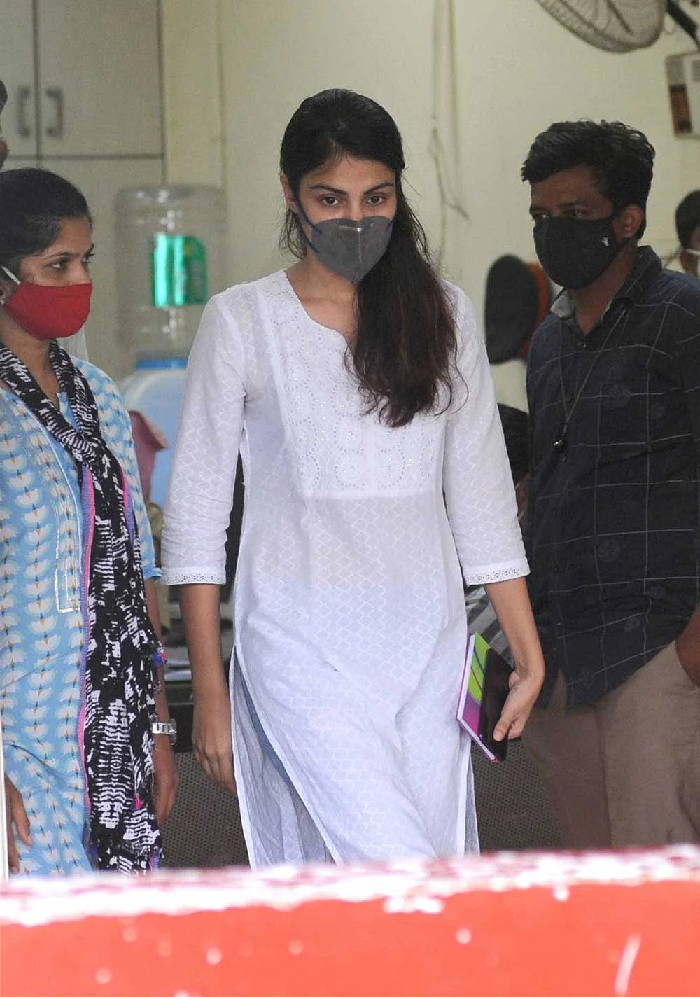 Bollywood actress Rhea Chakraborty arrives at Santacruz police station, in Mumbai. Rhea was granted bail yesterday by Bombay High Court in a drug case linked to late actor Sushant Singh Rajput’s death.