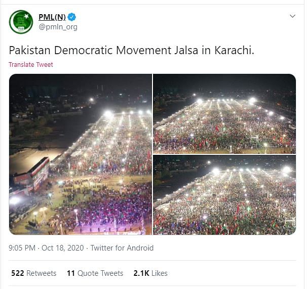 An altered image is being shared on the internet to suggest that the Indian flag was waved at a rally in Karachi.