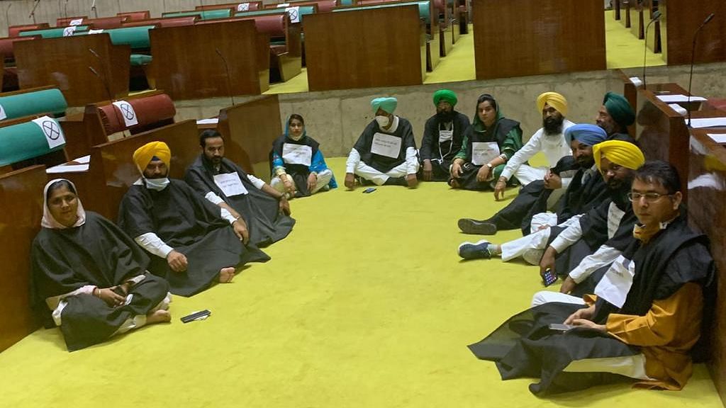 AAP MLAs staged a sit-in inside the Punjab Assembly