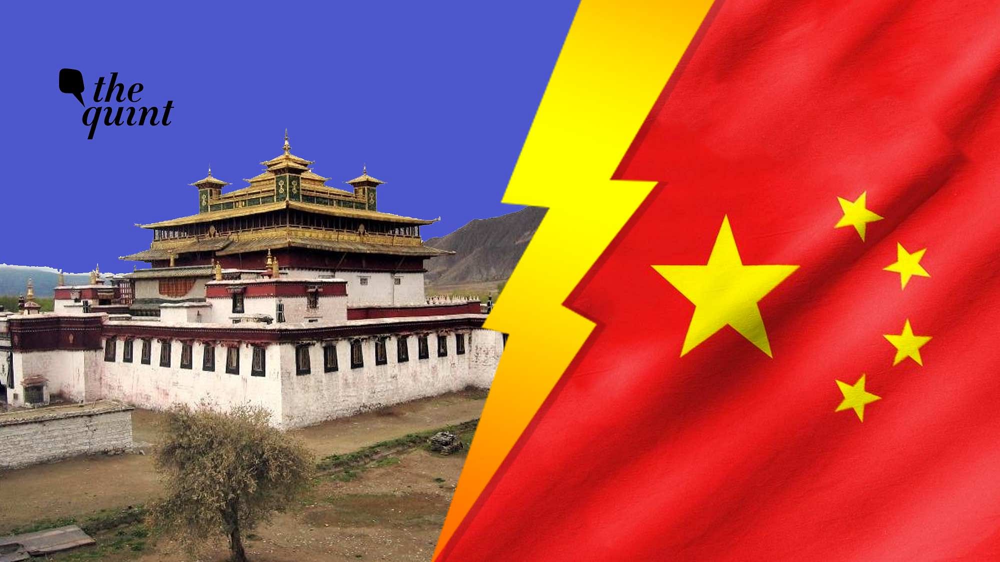 Samye, the first gompa (Buddhist monastery) built in Tibet (775-779) (Left) and Chinese flat (Right) used for representational purposes.