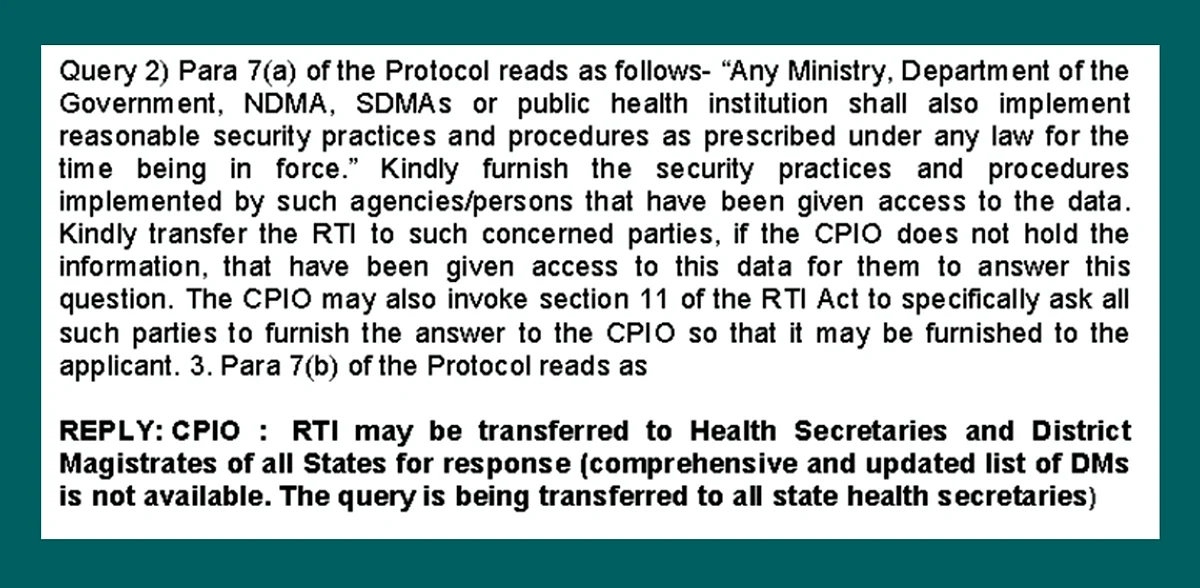 Screenshot of the RTI response.