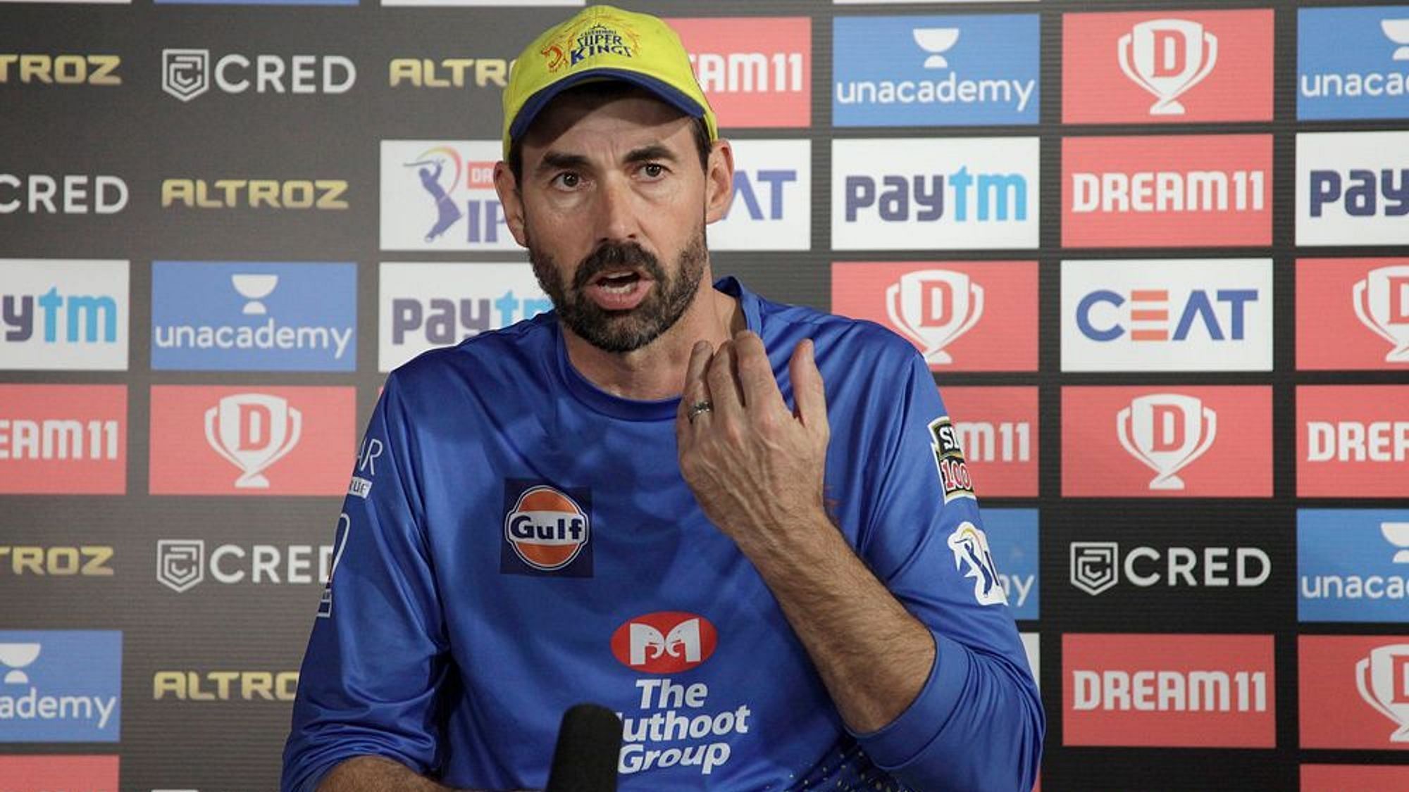 Chennai Super Kings coach Stephen Fleming speaking at the post-match press conference