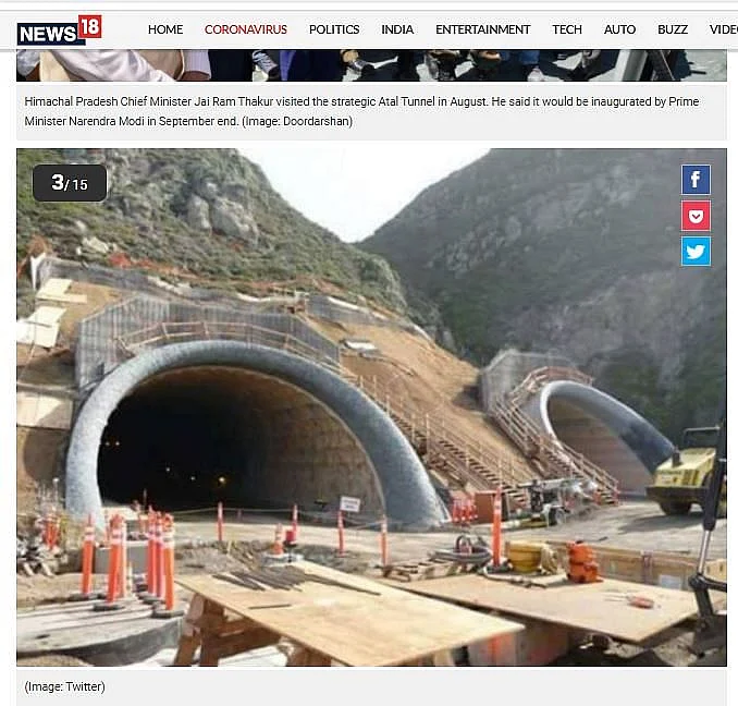 Several media organisations and social media users started sharing an image of the Devils Slide Tunnel in California as that of the Atal Tunnel.(Photo: Altered by <b>The Quint</b>)