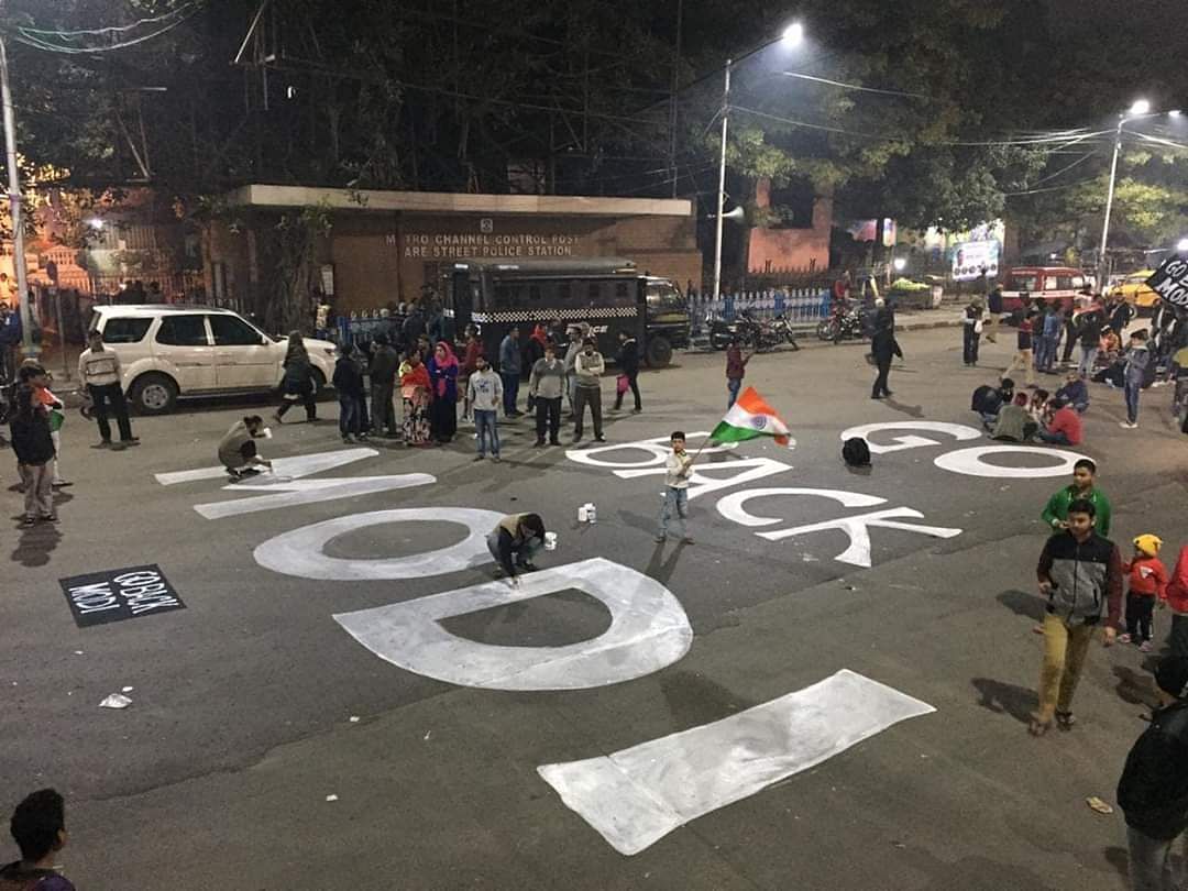 The image is from January 2020, when PM Modi visited West Bengal and anti-CAA protests broke out in Kolkata.