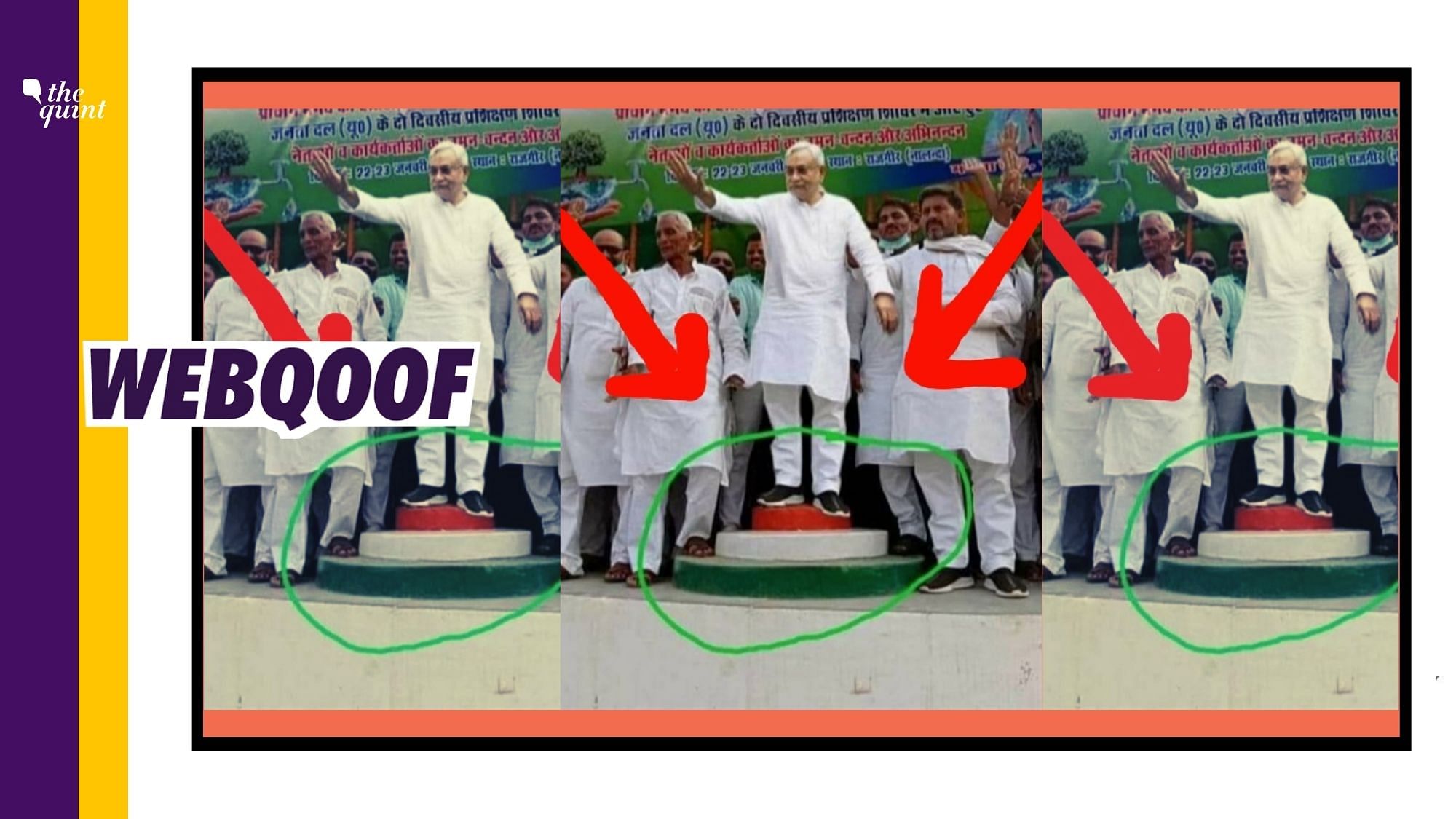 Not only has the face of Nitish Kumar been morphed into the viral image, but even the banner behind the leader has been put to falsely portray that the image is from Nitish Kumar’s programme.