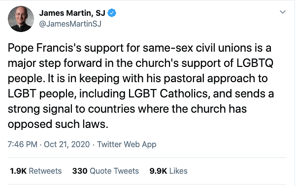 This is the first time the pontiff has endorsed same-sex civil union since his appointment as Pope.
