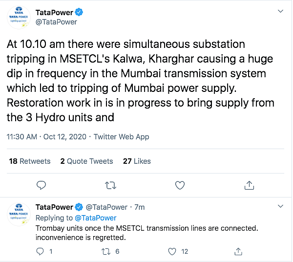 Mumbai Power Supply Restored in Most Areas, Train Services Resume