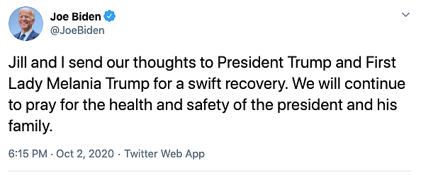 Joe Biden Wishes the Trumps a Swift Recovery from COVID-19