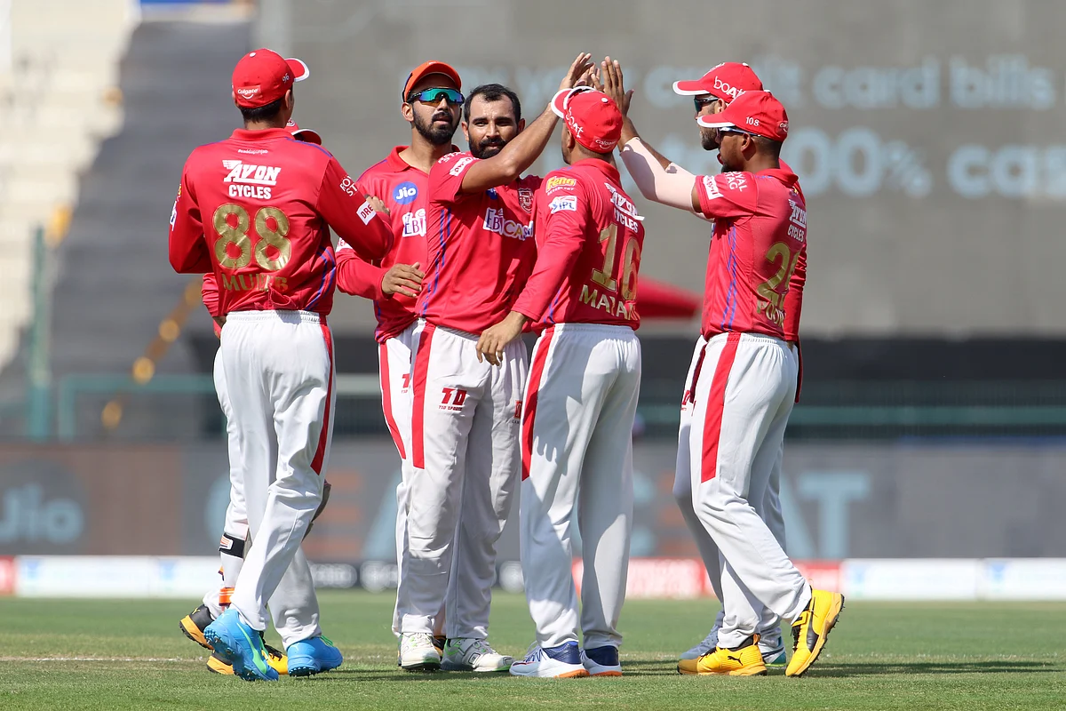 Mohammed Shami (1/30) provided the breakthrough for KXIP with the wicket of opener Rahul Tripathi.