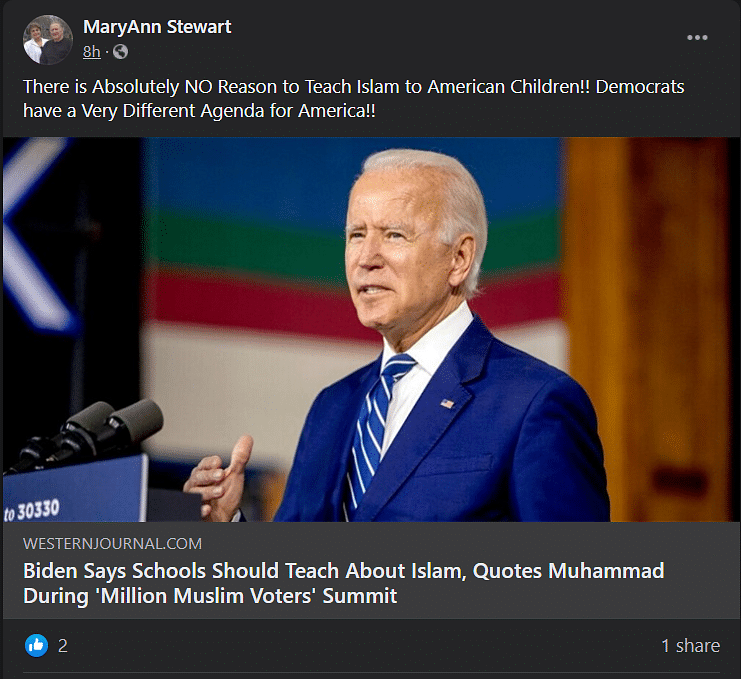 Joe Biden wanted Islam and other confessional faiths to be studied from a theological perspective.