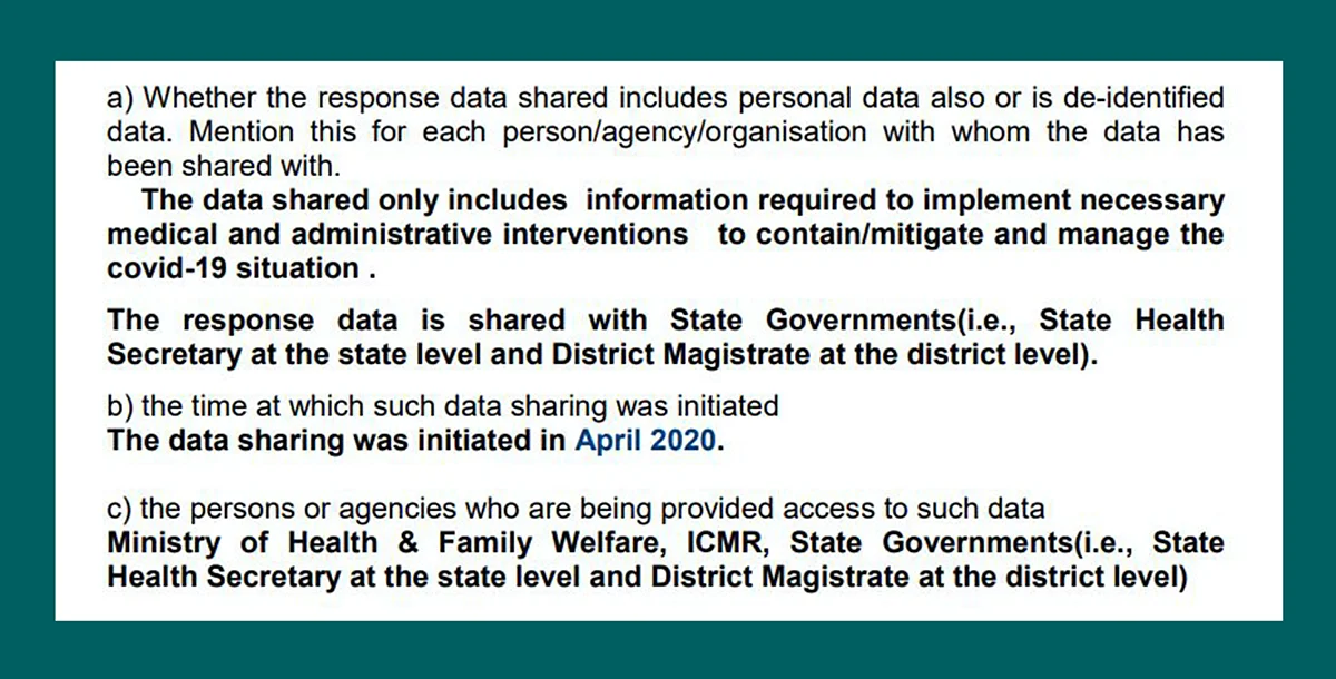 Screenshot of the RTI response.