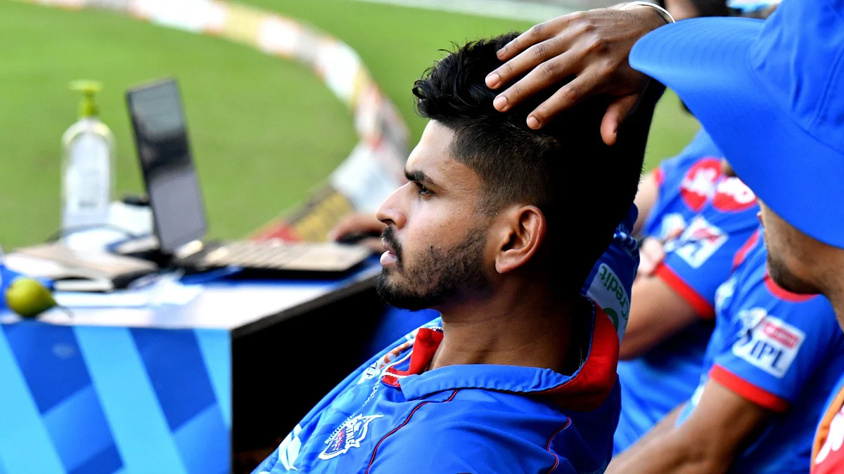 Delhi Capitals skipper Shreyas Iyer watches on from the dugout. 