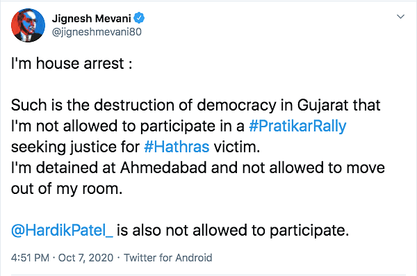 Jignesh Mevani Detained in Ahmedabad Ahead of Protest Over Hathras