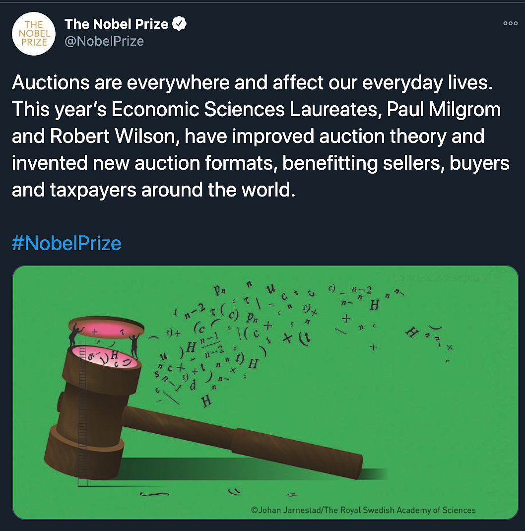 Milgrom, Wilson Win Nobel Prize in Economics for Auction Theory