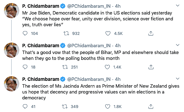 We Choose Unity: Chidambaram Quotes Joe Biden for Bihar, MP Voters