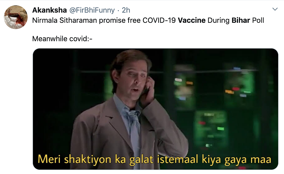 FM Promises Free COVID-19 Vaccine in Bihar, Twitter Reacts