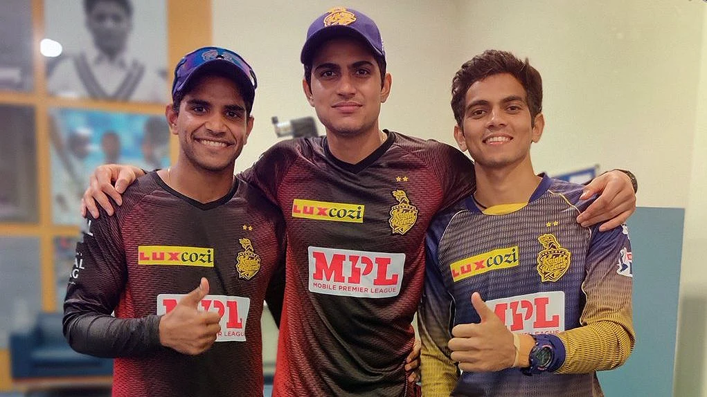 Shubman Gill with his Kolkata Knight Riders’ teammates Shivam Mavi and Kamlesh Nagarkoti.