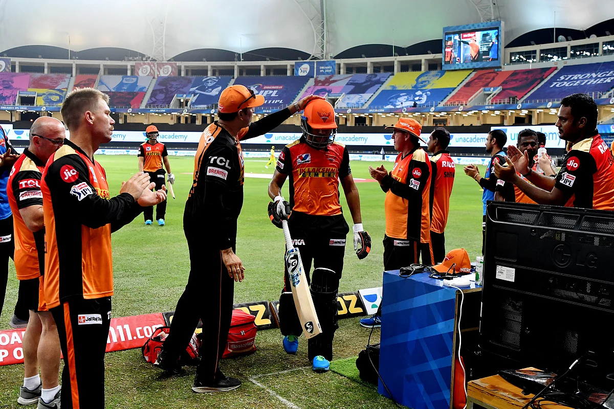 Priyam Garg received a standing ovation from the squad on reaching the 50-run mark, and at the end of the innings.