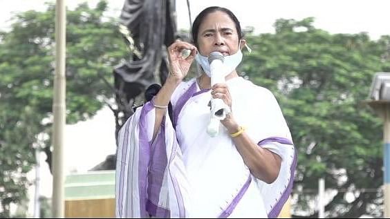 West Bengal Chief Minister and Trinamool Congress supremo, Mamata Banerjee, at a rally against the Hathras rape in Kolkata on 3 October.