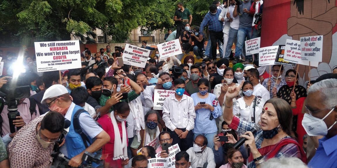 Hundreds came together at Delhi’s Jantar Mantar to protest against the gang-rape and murder of the Dalit woman.