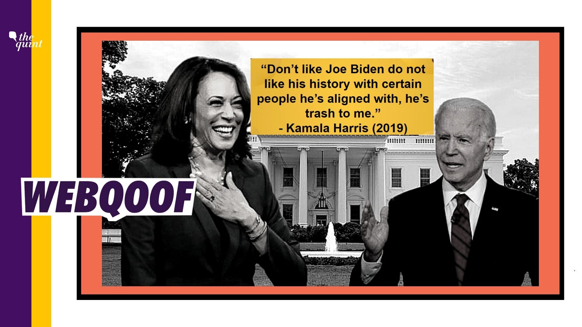 A quote lifted from a blogpost has been falsely attributed to Kamala Harris to claim that she called Joe Biden ‘trash.’