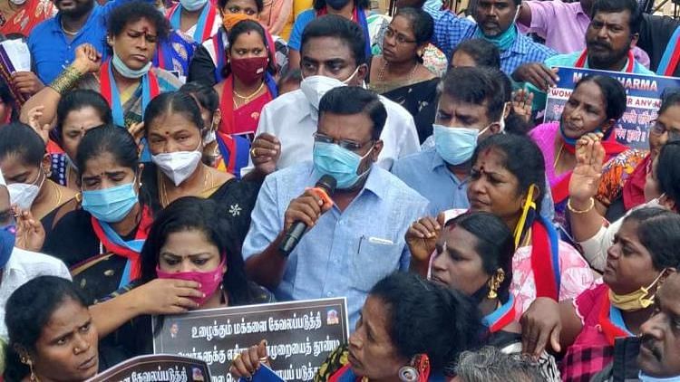 VCK cadre have been protesting since 24 October, demanding state and union governments to ban Manusmriti, which is considered to be a code of conduct for Hindu society.
