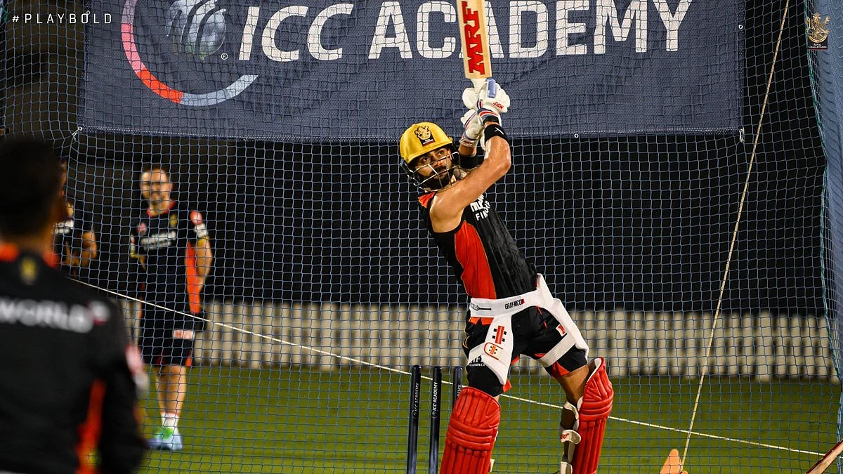 Virat Kohli can be seen sweating out in the nets ahead of the match against RR.