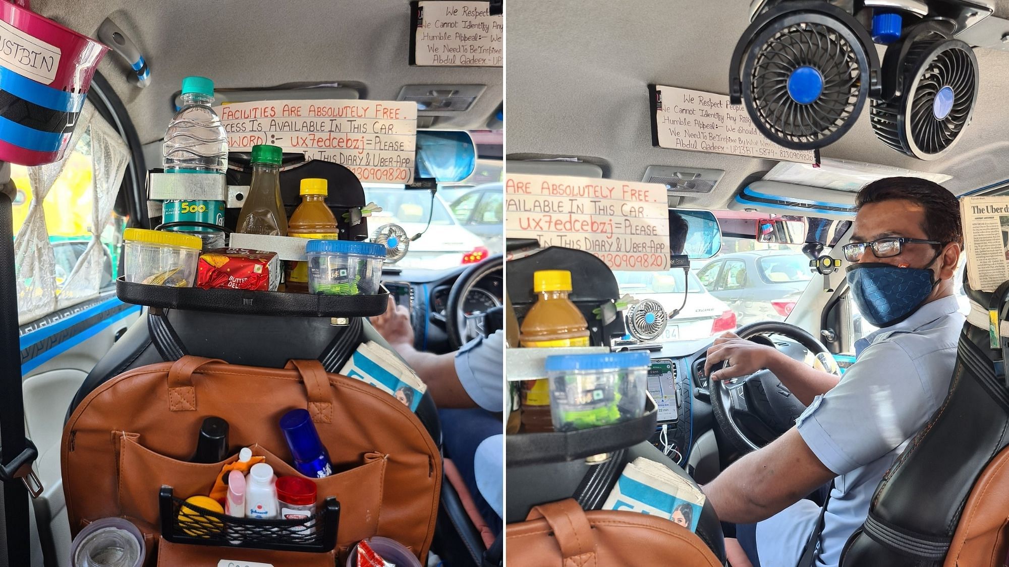 Uber Driver's Cab Has Sanitizer, Snacks & Messages on 'Humanity'