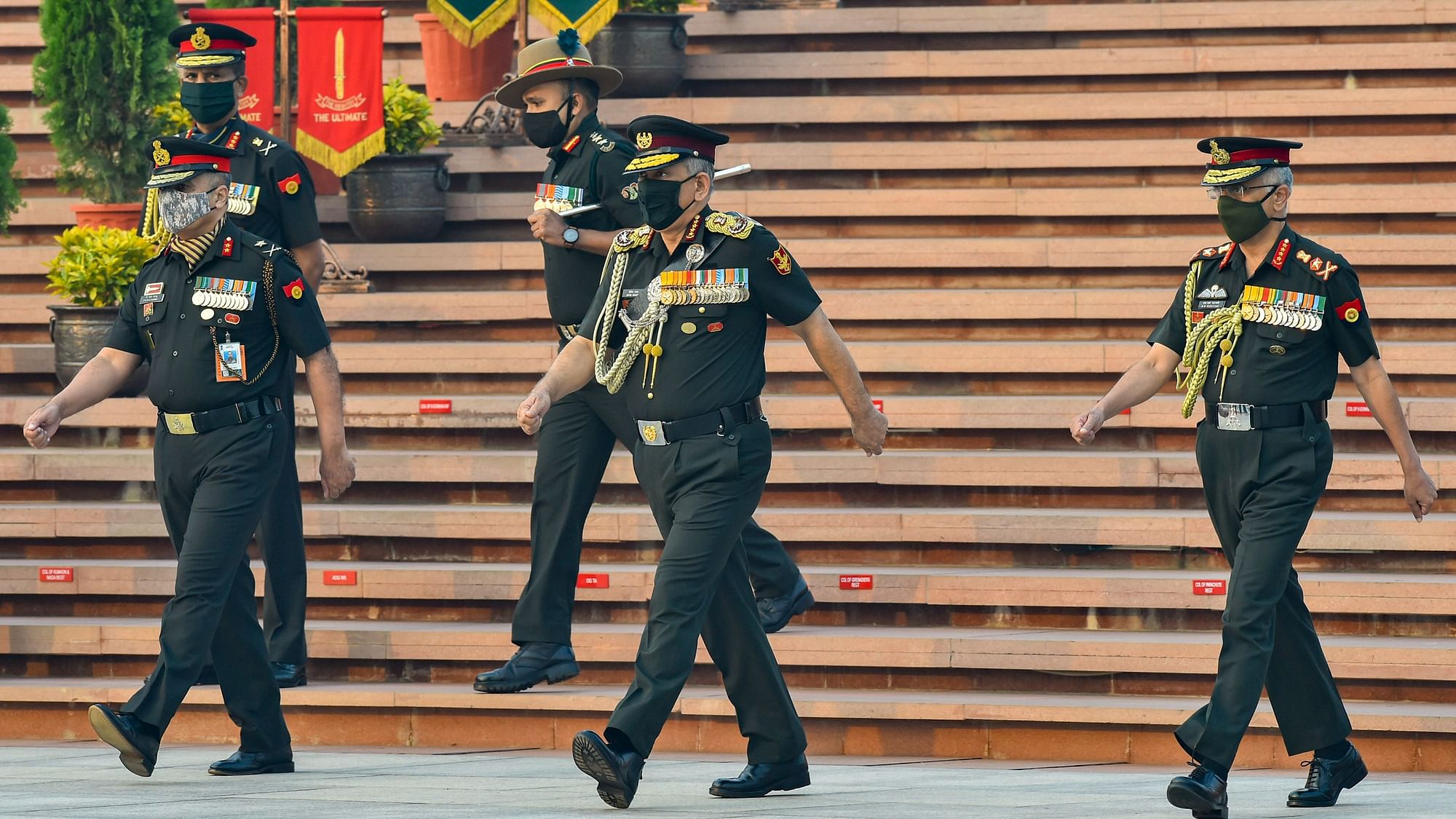 Chief of Defence Staff, General Bipin Rawat along with Chief of Army Staff, General MM Naravane at National War Memorial on Infantry Day, in New Delhi, Tuesday, 27 October, 2020.